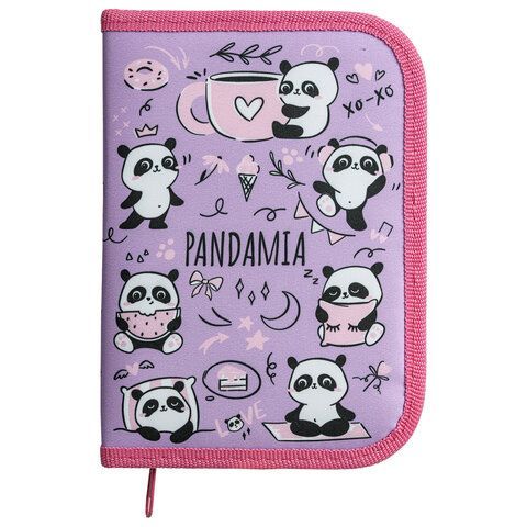 Пенал ПИФАГОР, 1 отделение, 1 откидная планка, полиэстер, 19х13 см, &quot;Panda bears&quot;, 271015