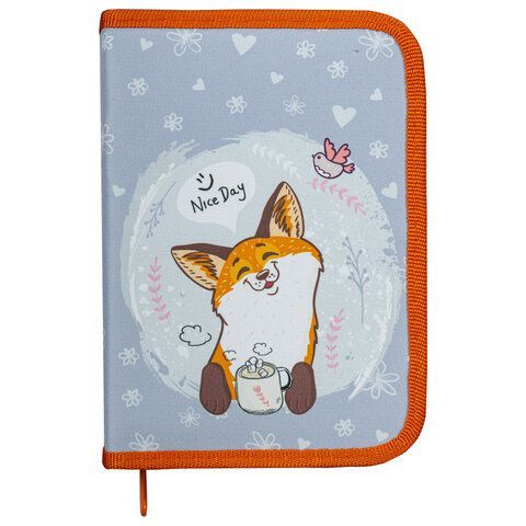 Пенал ПИФАГОР, 1 отделения, 2 откидные планки, полиэстер, 20х14 см, &quot;Cute fox&quot;, 271018