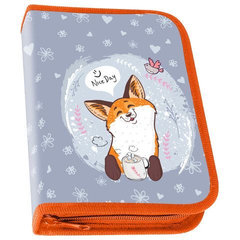 Пенал ПИФАГОР, 1 отделения, 2 откидные планки, полиэстер, 20х14 см, &quot;Cute fox&quot;, 271018