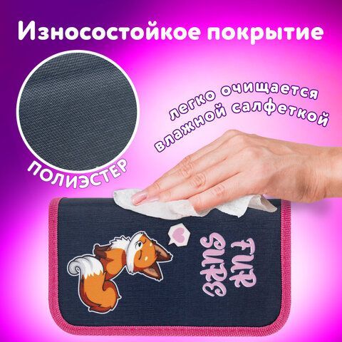Пенал ЮНЛАНДИЯ, 2 отделения, полиэстер, 19х11 см, &quot;Nice fox&quot;, 271022