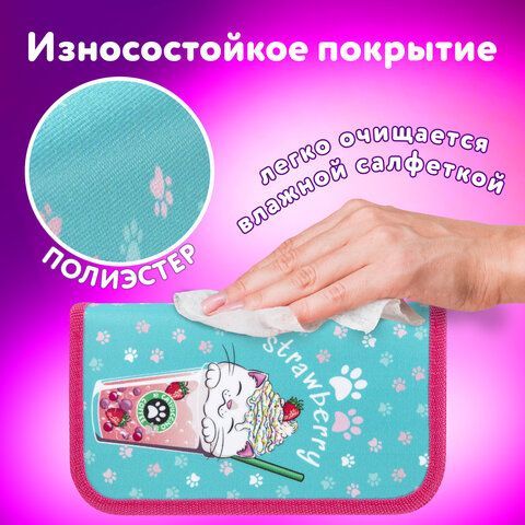 Пенал ЮНЛАНДИЯ, 2 отделения, полиэстер, 19х11 см, &quot;Yummy cat&quot;, 271023