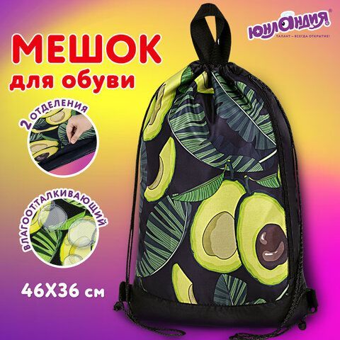 Мешок для обуви ЮНЛАНДИЯ, с ручками, боковой карман на молнии, 46х36 см, &quot;Fresh&quot;, 271063