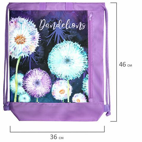 Мешок для обуви ЮНЛАНДИЯ с ручками, боковой карман на молнии, 46х36 см, &quot;Flowers&quot;, 271065
