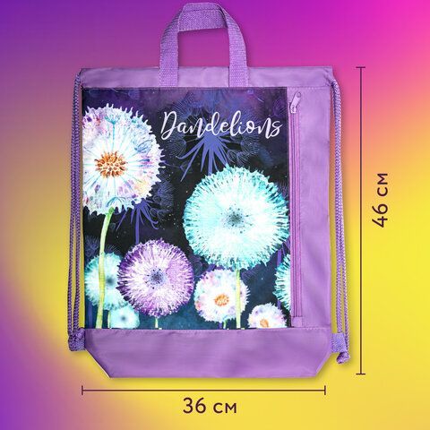 Мешок для обуви ЮНЛАНДИЯ с ручками, боковой карман на молнии, 46х36 см, &quot;Flowers&quot;, 271065