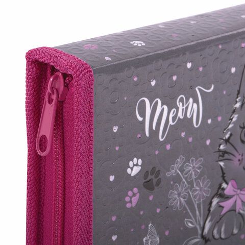 Пенал ЮНЛАНДИЯ, 1 отделение, металлизированный картон, конгрев, 19х11 см, &quot;Meow&quot;, 271103