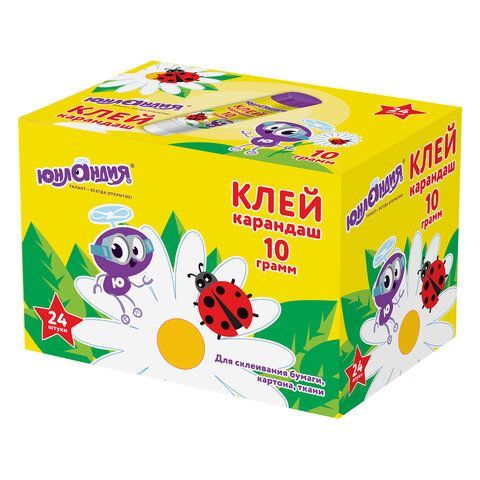 Клей-карандаш ЮНЛАНДИЯ 4 шт. &quot;ЮНЛАНДИК И БОЖЬЯ КОРОВКА&quot;, 10 г, улучшенный, 271137