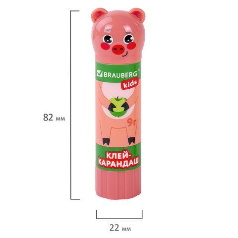 Клей-карандаш &quot;Зверята: кошка, мышка, хрюшка&quot;, 9 г, фигурный колпачок, BRAUBERG KIDS 24 шт., 271138