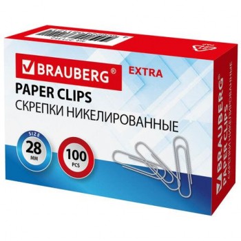 Скрепки EXTRA BRAUBERG 2 шт. 28 мм никелированные 100 штук, 271312