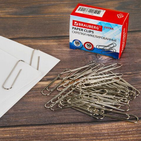 Скрепки большие EXTRA BRAUBERG 2 шт. 50 мм никелированные 50 штук, 271314