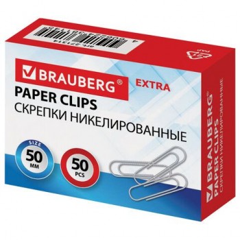 Скрепки большие EXTRA BRAUBERG 2 шт. 50 мм никелированные 50 штук, 271314