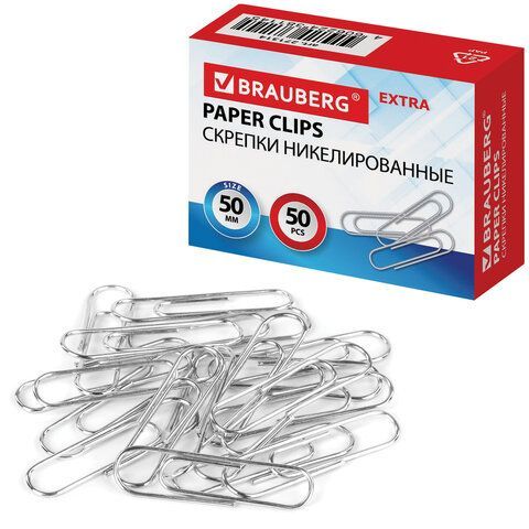 Скрепки большие EXTRA BRAUBERG 2 шт. 50 мм никелированные 50 штук, 271314