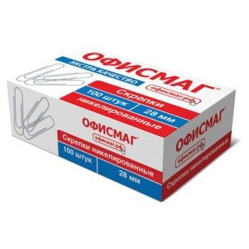 Скрепки ЭКСТРА ОФИСМАГ 5 шт. 28 мм никелированные 100 штук, 271315