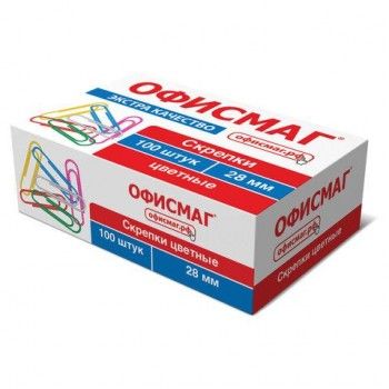 Скрепки ЭКСТРА ОФИСМАГ 3 шт. 28 мм цветные 100 штук, 271316