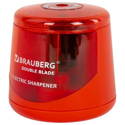Точилка электрическая BRAUBERG DOUBLE BLADE RED, двойное лезвие, питание от 2 батареек АА, 271338