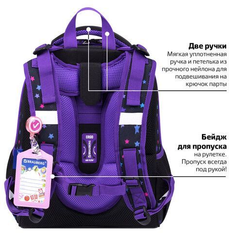 Ранец BRAUBERG PREMIUM, 2 отделения, с брелком, &quot;Neon cat&quot;, 38х29х16 см, 271352