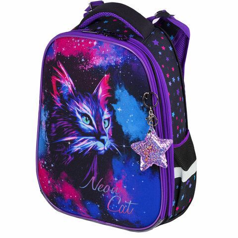 Ранец BRAUBERG PREMIUM, 2 отделения, с брелком, &quot;Neon cat&quot;, 38х29х16 см, 271352