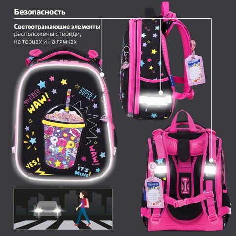 Ранец BRAUBERG PREMIUM, 2 отделения, с брелком, &quot;Pop style&quot;, 38х29х16 см, 271354