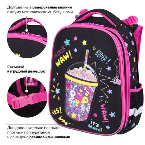 Ранец BRAUBERG PREMIUM, 2 отделения, с брелком, &quot;Pop style&quot;, 38х29х16 см, 271354