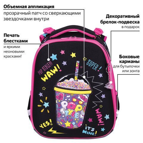 Ранец BRAUBERG PREMIUM, 2 отделения, с брелком, &quot;Pop style&quot;, 38х29х16 см, 271354