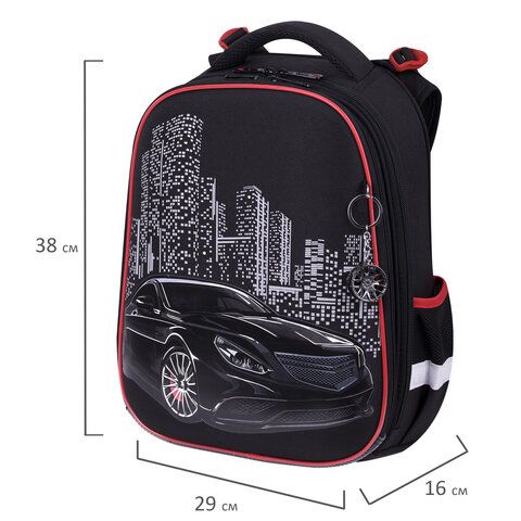 Ранец BRAUBERG PREMIUM, 2 отделения, с брелком, &quot;City car&quot;, LED ЛАМПОЧКИ, 38х29х16 см, 271356