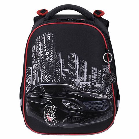 Ранец BRAUBERG PREMIUM, 2 отделения, с брелком, &quot;City car&quot;, LED ЛАМПОЧКИ, 38х29х16 см, 271356