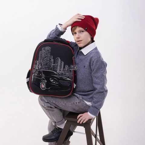 Ранец BRAUBERG PREMIUM, 2 отделения, с брелком, &quot;City car&quot;, LED ЛАМПОЧКИ, 38х29х16 см, 271356
