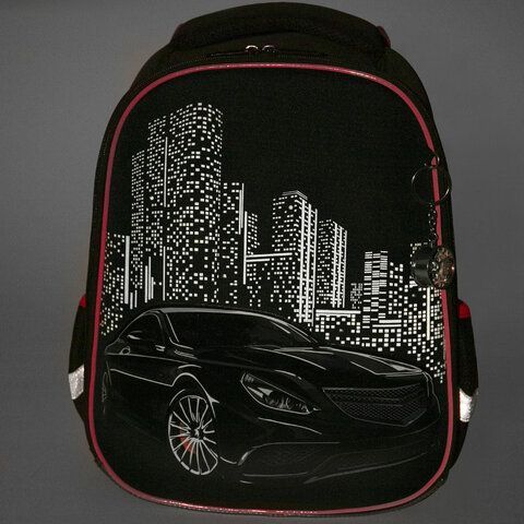 Ранец BRAUBERG PREMIUM, 2 отделения, с брелком, &quot;City car&quot;, LED ЛАМПОЧКИ, 38х29х16 см, 271356
