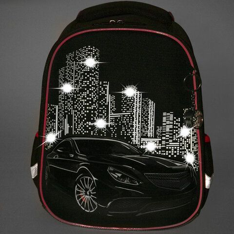 Ранец BRAUBERG PREMIUM, 2 отделения, с брелком, &quot;City car&quot;, LED ЛАМПОЧКИ, 38х29х16 см, 271356