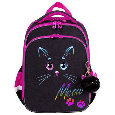 Ранец BRAUBERG QUADRO, 3 отделения, с брелоком, &quot;Black cat&quot;, 37х28х18 см, 271358