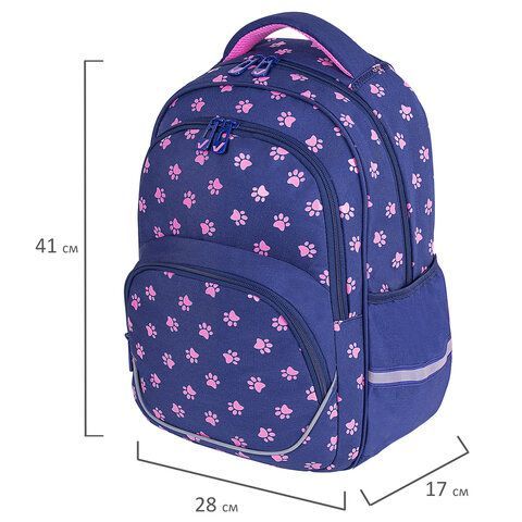 Рюкзак BRAUBERG MOTION, 2 отделения, 3 кармана, &quot;Pawprints&quot;, 41х28х17 см, 271362