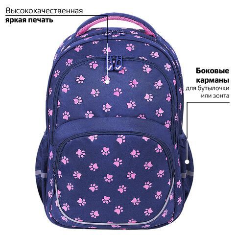 Рюкзак BRAUBERG MOTION, 2 отделения, 3 кармана, &quot;Pawprints&quot;, 41х28х17 см, 271362