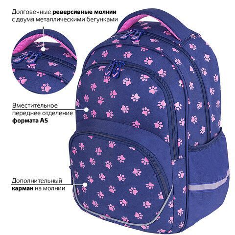 Рюкзак BRAUBERG MOTION, 2 отделения, 3 кармана, &quot;Pawprints&quot;, 41х28х17 см, 271362