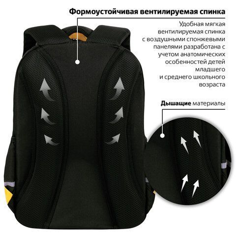 Рюкзак BRAUBERG MOTION, 2 отделения, 3 кармана, &quot;Rebel&quot;, СВЕТЯЩИЙСЯ, 41х28х17 см, 271363