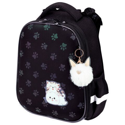 Ранец BRAUBERG LUMINOUS, 2 отделения, с брелоком, &quot;Paws&quot;, СВЕТЯЩИЙСЯ РИСУНОК, 38х29х16 см, 271366