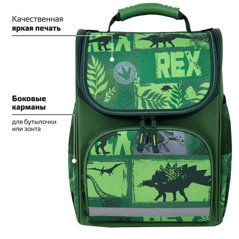 Ранец ПИФАГОР BASIC, 1 отделение, 3 кармана, эргономичная спинка, &quot;Dinoland&quot;, 35х28х18 см, 271373