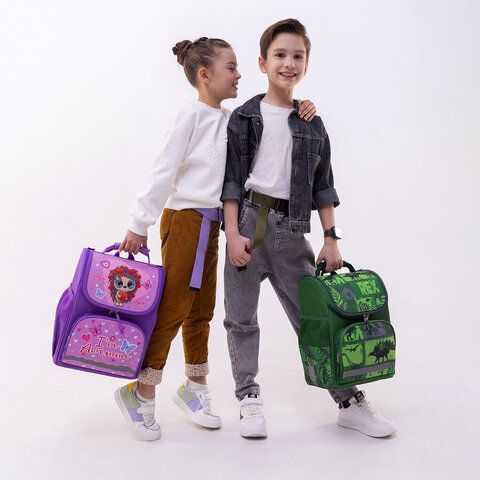 Ранец ПИФАГОР BASIC, 1 отделение, 3 кармана, эргономичная спинка, &quot;Dinoland&quot;, 35х28х18 см, 271373