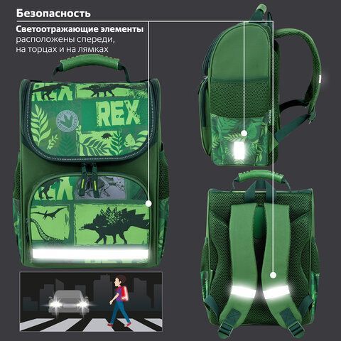 Ранец ПИФАГОР BASIC, 1 отделение, 3 кармана, эргономичная спинка, &quot;Dinoland&quot;, 35х28х18 см, 271373