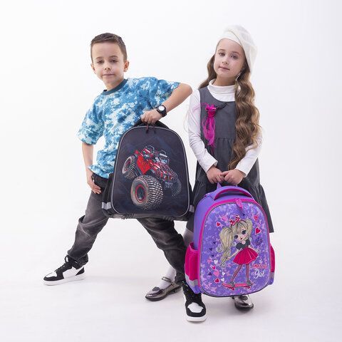 Ранец ПИФАГОР EVA BASIC, 1 отделение, эргономичная спинка, &quot;Big wheels&quot;, 39х30х16 см, 271378