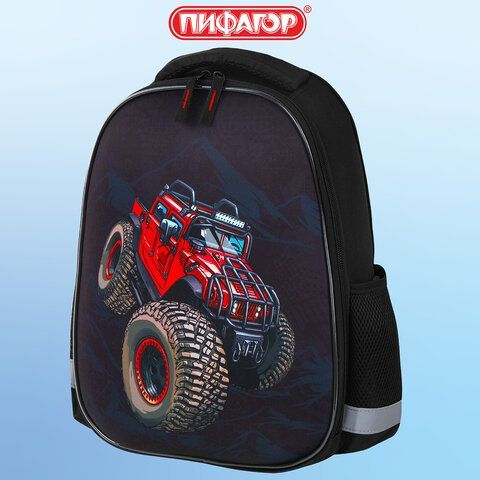 Ранец ПИФАГОР EVA BASIC, 1 отделение, эргономичная спинка, &quot;Big wheels&quot;, 39х30х16 см, 271378