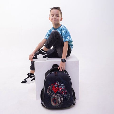 Ранец ПИФАГОР EVA BASIC, 1 отделение, эргономичная спинка, &quot;Big wheels&quot;, 39х30х16 см, 271378
