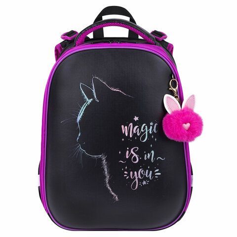 Ранец BRAUBERG SHINY, 2 отделения, с брелоком, &quot;Magic cat&quot;, 38х28х14 см, 271381