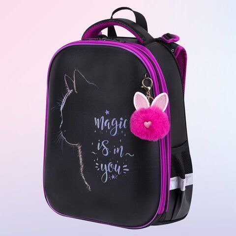 Ранец BRAUBERG SHINY, 2 отделения, с брелоком, &quot;Magic cat&quot;, 38х28х14 см, 271381