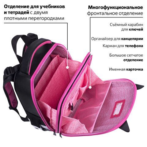 Ранец BRAUBERG SHINY, 2 отделения, с брелоком, &quot;Glad to be cat&quot;, 38х28х14 см, 271382