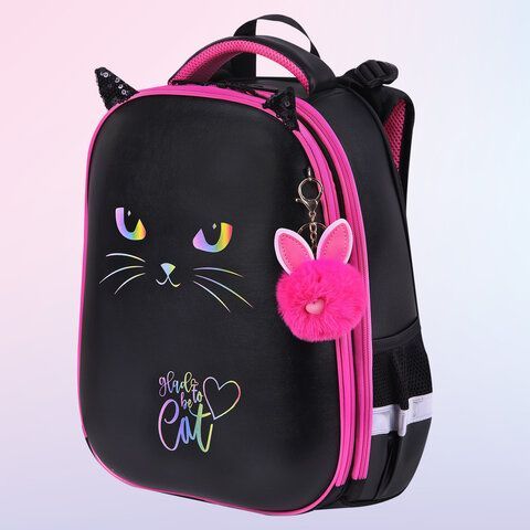 Ранец BRAUBERG SHINY, 2 отделения, с брелоком, &quot;Glad to be cat&quot;, 38х28х14 см, 271382