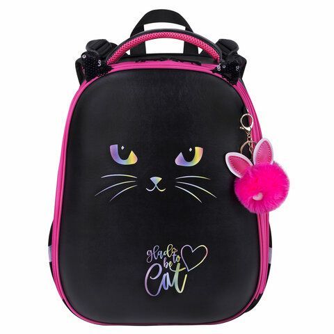 Ранец BRAUBERG SHINY, 2 отделения, с брелоком, &quot;Glad to be cat&quot;, 38х28х14 см, 271382