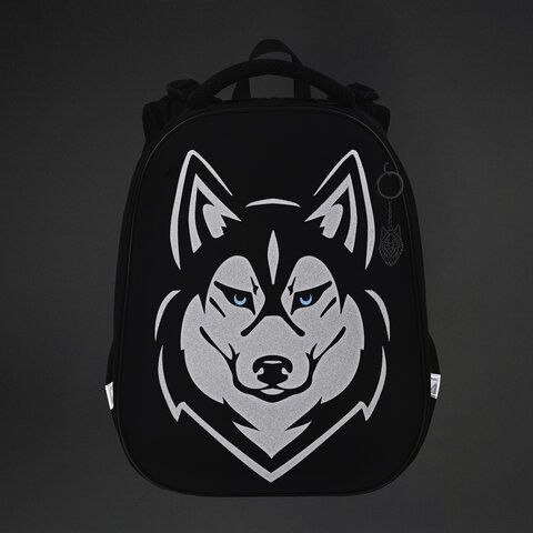 Ранец BRAUBERG SHINY, 2 отделения, с брелоком, &quot;Husky&quot;, СВЕТЯЩИЙСЯ РИСУНОК, 38х28х14 см, 271383