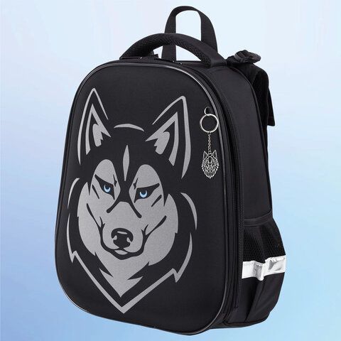 Ранец BRAUBERG SHINY, 2 отделения, с брелоком, &quot;Husky&quot;, СВЕТЯЩИЙСЯ РИСУНОК, 38х28х14 см, 271383