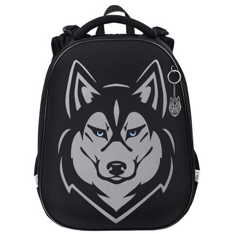 Ранец BRAUBERG SHINY, 2 отделения, с брелоком, &quot;Husky&quot;, СВЕТЯЩИЙСЯ РИСУНОК, 38х28х14 см, 271383