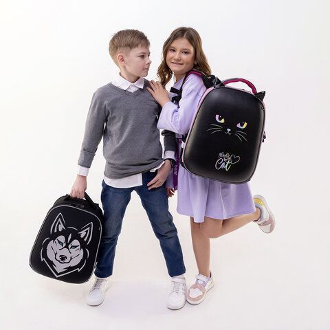 Ранец BRAUBERG SHINY, 2 отделения, с брелоком, &quot;Husky&quot;, СВЕТЯЩИЙСЯ РИСУНОК, 38х28х14 см, 271383