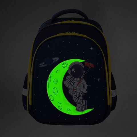 Ранец BRAUBERG KIDS STANDARD, 2 отделения, &quot;Spaceman&quot;, СВЕТЯЩИЙСЯ, 36х28х14 см, 271384